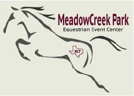 Logo for Meadow Creek, horse jumping with text "Meadow Creek Equestrian Event Center"